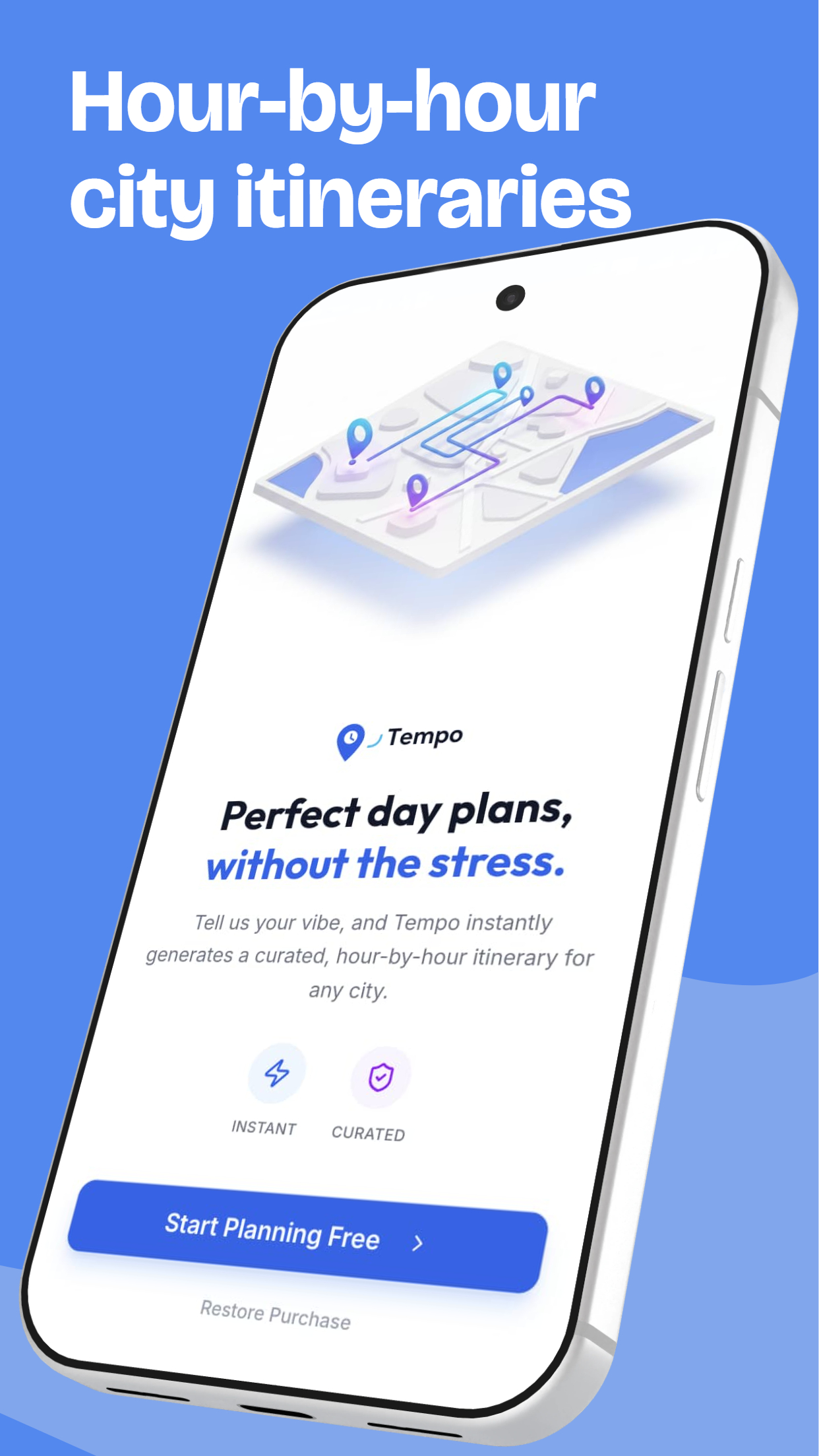 Tempo app showing hour-by-hour itinerary