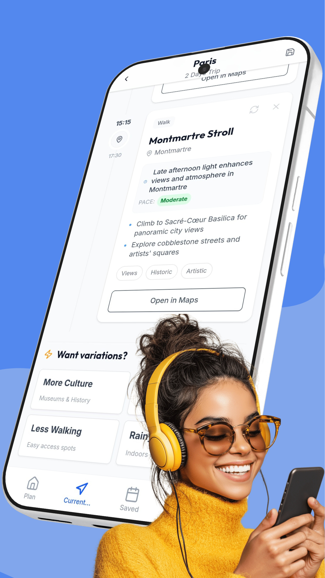Traveler using Tempo app on phone